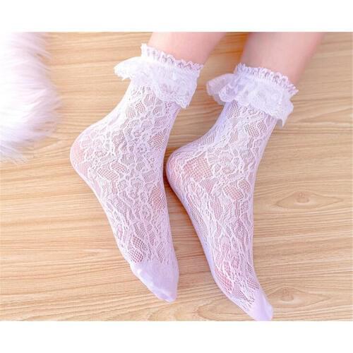 Sexy Lace Floral Socks Women lolita Socks Lace Ruffle Soft Pleats Elastic Fishnet Short Ankle Socks B683