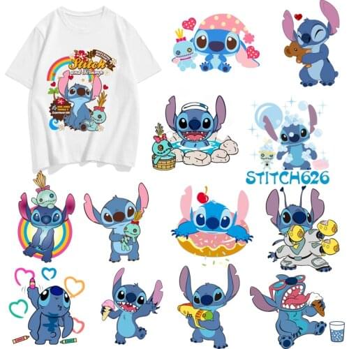 Cute Animal Patch Iron on Transfer Cartoon Lilo Stitch Patches Kids Clothing DIY T-shirt Appliques Heat Transfer Vinyl Stickers