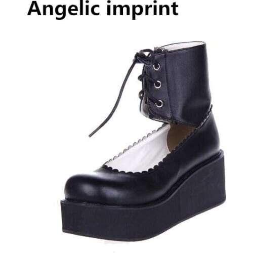 Angelic imprint new woman mori girl lolita cosplay shoes lady high trifle heels pumps wedges women princess dress party shoes 47