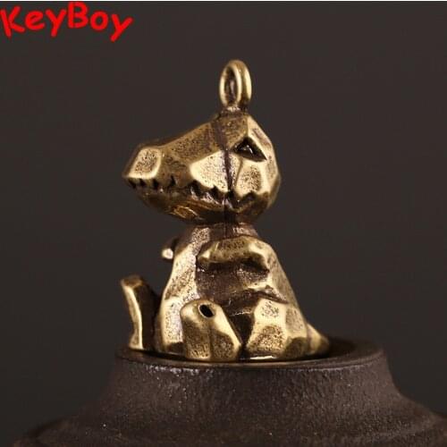Vintage Brass Dinosaur Keychain Pendant Bag Hanging Ornaments European Cartoon Dinosaur Figurines Key Chain Desktop Decorations