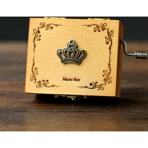 Handmade Vintage Hand-Cranked Music Box Wooden Mini Creative Sky City 2021 New Year Christmas Holiday Birthday Gift