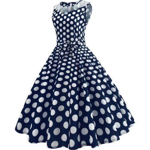 Retro Vintage Style Sleeveless with Bow 3D Skull Dot Printed 2018 Summer Women Dress A-line Dark Blue Party Sexy Casual Dress