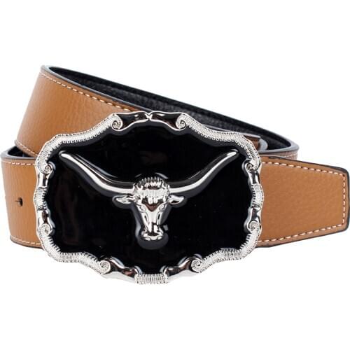 Vintage Buffalo Longhorn Genuine Leather Belt Animal Design American Cowboy