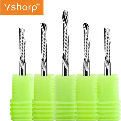 Vsharp AAA 4mm Shank Left Spiral Milling Cutter Down Cut One Flute Router Bit CNC End Mill Engraving Bits Tungsten Steel Acrylic