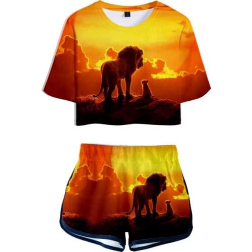 Simba The Lion King Two Pieces Sets Girls NEW Film Fashion Personality T-shirts Shorts Pants Pullover Above Knee, Mini Female