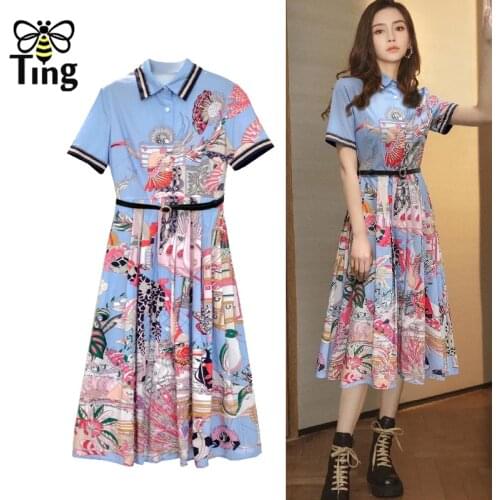 Tingfly Summer Women Casual Shirt Dress Turn Down Collar Single Breasted Printing Casual Midi Dress Vestidos Zaful Robes Chic