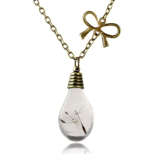 Fashion Women Dandelion Waterdrop Pendants Handmade Dried Flowers Necklaces Charm Necklace Chains Jewelry For Women