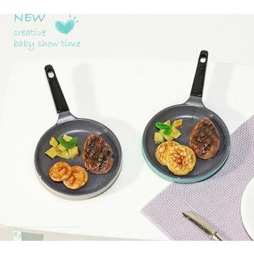 1:12 Doll House Miniature Modern Alloy Steak Fry Pan Kitchen Decor Toys