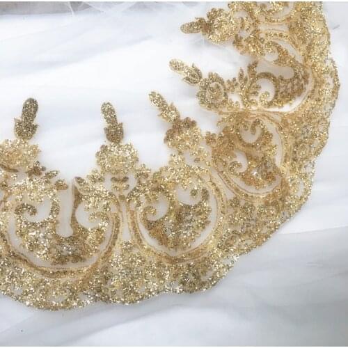 1 Meter/lot 22cm New Flower Gold Powder Lace Ribbon DIY Sewing Supplies Sequin Gold Fabric Lace Trim