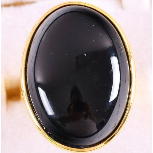 1Pcs Jewelry Gift Adjustable Ring For Women Men Natural Stone Oval Bead Black Onyx Finger Ring Z314