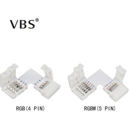10 Pcs/lot 4 pin 5 pin LED Connector L Shape For connect corner right angle 10mm RGB RGBW LED Strip Light Free Welding Connector