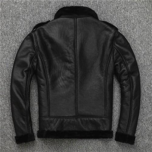 2020 Black Men American Slim Fit Bikers Leather Jacket Plus Size XXXXL Genuine Thick Natual Shearling Coat FREE SHIPPING