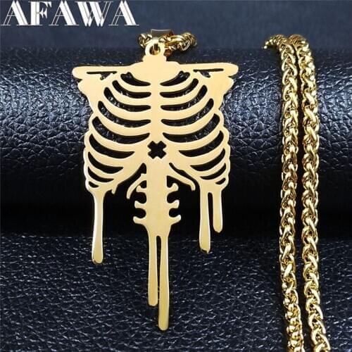 2021 Gothic Skull Stainless Steel Statement Necklace for Women Gold Color Necklaces Jewelry colgante mujer N3022S03
