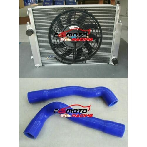 3 ROW Blue HOSE + Aluminum Radiator + Fan For BMW 3 Series E36 M3 Z3 325TD 320/323/328I/IC/IS S52 M52 M50TU Engine 1992-1999