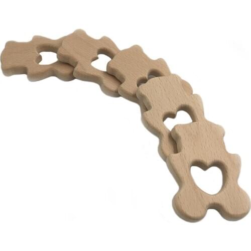 4pcs Wood Bear Teether Ring DIY Organic Eco-friendly Unfinished Nature Baby Pacifier Rattle Teething Grasping Toy