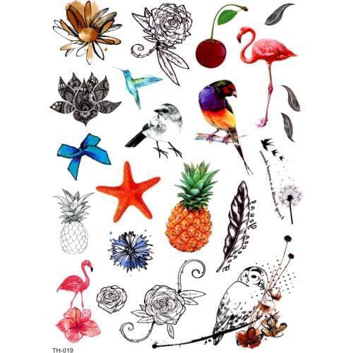 5pcs Flowers Waterproof Temporary Tattoos Men fruits Tatouage Temporaire Femme Birds Henna Tattoo Feather Tatoo Sleeve Sticker