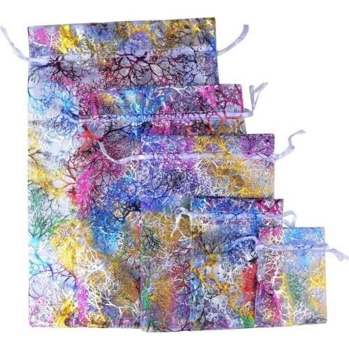 50pcs/lot 7x9cm 9x12cm 10x15cm 13x18cm Colorful Organza Bags Favor Gift Bags Jewelry Packaging Bags Wedding Drawstring Pouches