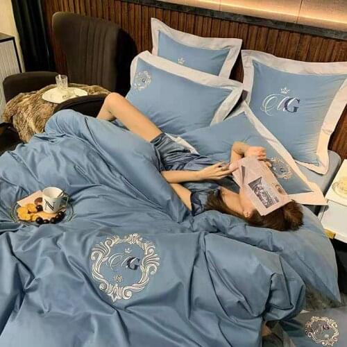 60s cotton matte 4-piece set pure cotton embroidery simple solid color bedding thickened sanding