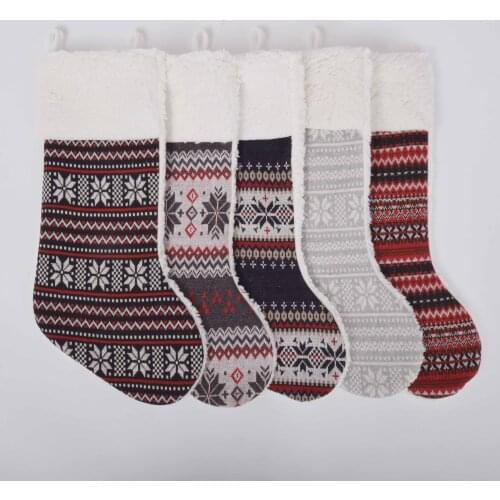 Free shipping Knitted Snowflake Christmas Stocking Sherpa Cuff Christmas tree decoration Fashionable socks