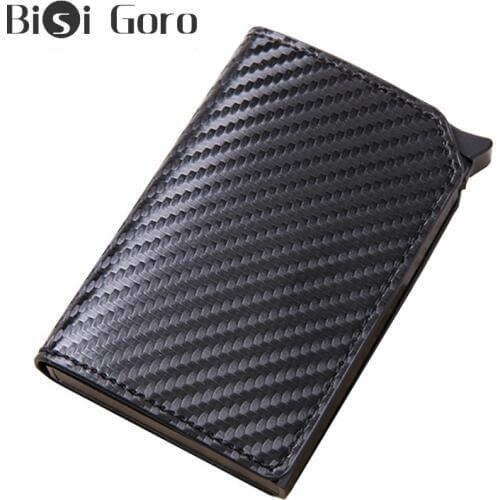 BISI GORO 2020 RFID Anti-theft Carbon Fiber Credit Card Holder Pop-up Clutch Smart Card Wallet Multi Men And Women ID Crad Case