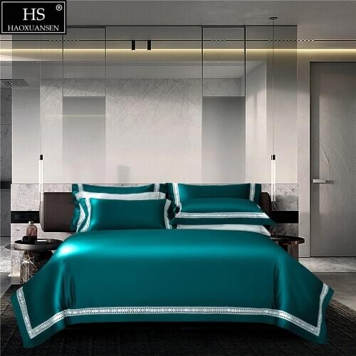 Noble Emerald Water Soluble Lace Design Pure Cotton Fabric 4 Pieces Bedding Sets Nordic Style Duvet Cover Pillowcase Bed Sheet