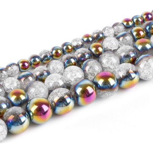 6-12mm One Side Plated Silvery White Snow Cracked Crystal Natural Stone Beads For Jewelry Making DIY Bracelet Necklace