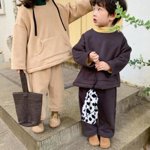 Children Leisure Suit For Girls 2020 Autumn And Winter New Korean Style Boys Solid Color Sweater Set 2pcs Clothes For Kids 2-6y