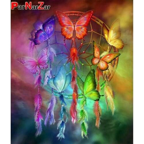 ParNarZar Point Of Cross Embroidery Colorful Butterfly Dream Catcher Picture Diy Full Drill Diamond Painting Wall Decoration