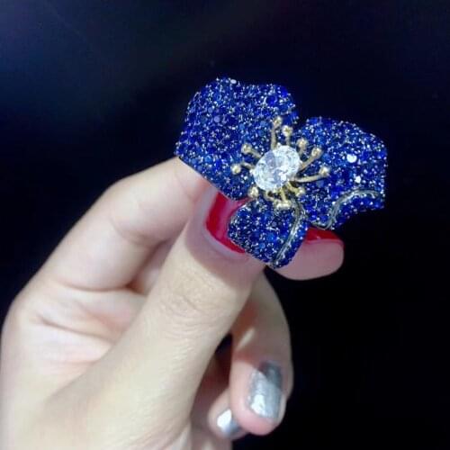 Blue color flower ring adjustable size wedding party 925 sterling silver high quality fine women jewelry free shipping