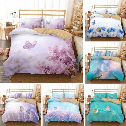 Beautiful butterfly print bedding set Luxury Bed Linen 1Quil Cover+1/2Pillowcase Kawaii girl Duvet Cover Set Double Queen King