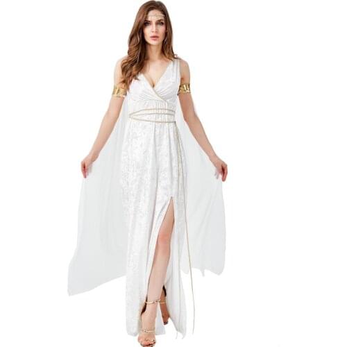 Nordic Ancient Greek Goddess Cosplay Costume Cleopatra Egypt Rome Retro Sexy Showy Elegant Long Dress Women Halloween Carnival P