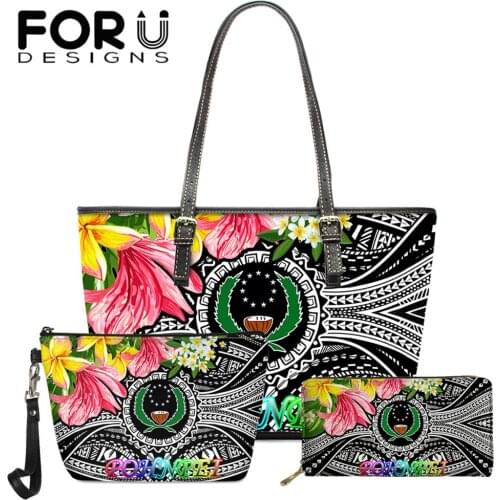 FORUDESIGNS 3 Pcs Leather Handbag Woman Vintage Shoulder Bag and Purse Pohnpei Samoan Tattoos Printed Fashion Purse with Zipper