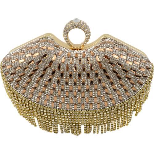 Tassel Crystal Women Evening Bag Day Clutch Handbags Hard Case Beaded Ladys Box Bags Small Purse Shoulder Bags