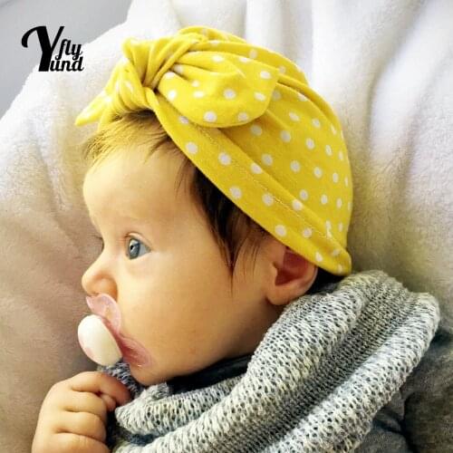 Yundfly Fashion Dots Bunny Ears Infant Hats Cute Cartoon Print Knotted Baby Girls Beanie Caps Children Headwear Hair Accessories