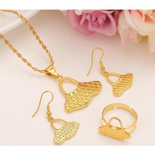 Papua New Guinea Fashion Necklace bag pendant Earrings ri Set Women Party Gift african Gold Color bridal wedding Jewelry women