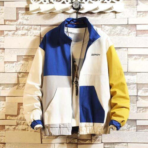 Hip Hop Mens Jacket Spring Autumn Fashion Casual Vintage Loose Splicing Trend Track Jacket and Coats Streetwear Windbreaker