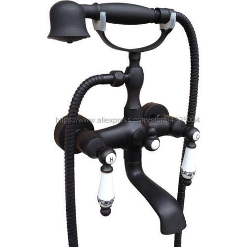 Wall Mounted Bathtub Faucet Oil Rubbed Bronze Tub Sink Faucet Telephone Style Bathroom Bath Shower Set with Handshower Ntf602