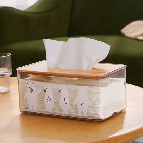 Desktop Paper Towel Box Tissue Holder Living Room Paper Box Transparent Bamboo Cover Napkin Storage Tissue Home Box Organizer
