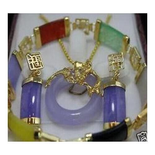 New Womens Real jade pendant necklace earring bracelet set