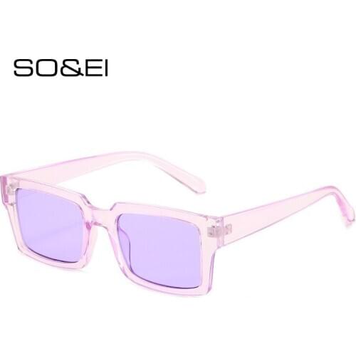 SO&EI Fashion Rectangle Sunglasses Women Vintage Leopard Pink Purple Eyewear Men Trending Square Sun Glasses Shades UV400