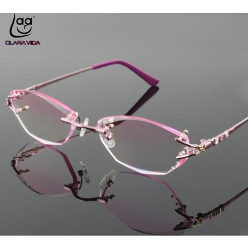 Luxury PRIVATE Custom Manual Pure Titanium Frame Diamond Cut High-elastic Tinted Lenses Ladies Prescription Glasses Photochromic