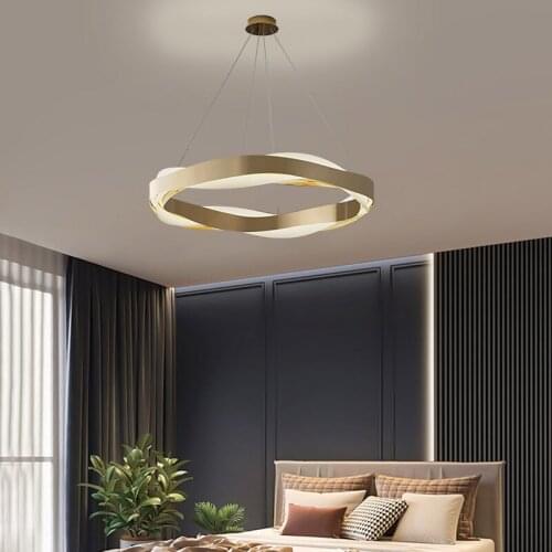 YOOGEE Modern Led Chandelier for Living Room Home Decor Hanging Light Fixture Dining Room Bedroom Brushed Gold Round Lamp
