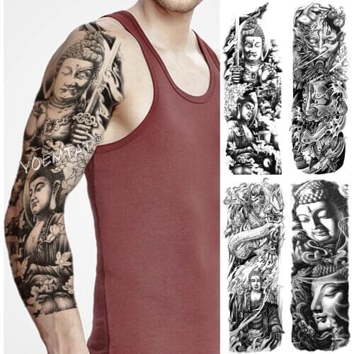 Large Arm Sleeve Tattoo Dragon Buddha Prajna Waterproof Temporary Fake Tatoo Sticker Skull Japanese Men Women Full Totem Tatto