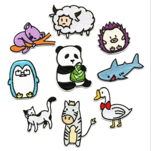 New Cartoon Panda Shark Iron on Patches Sewing Embroidered Applique for Jacket Clothes Stickers Badge DIY Apparel Accessories