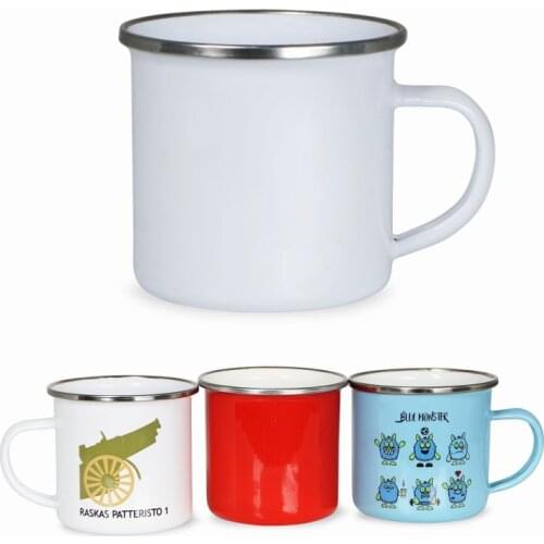 12oz Sublimation White Enamel Mug with Silver Rim