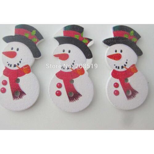 WBNGNL SNOWMAN christmas buttons wood printing 100pcs 2 holes sewing button party decorative accessories
