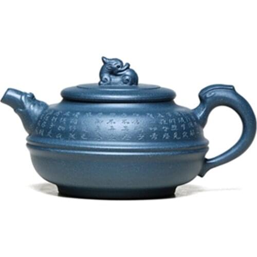 Yixing Purple Clay Pot Hand-carved and Painted Original Ore Sky Green Mud Dragon Pot Household Teapot Chinese Tea Set