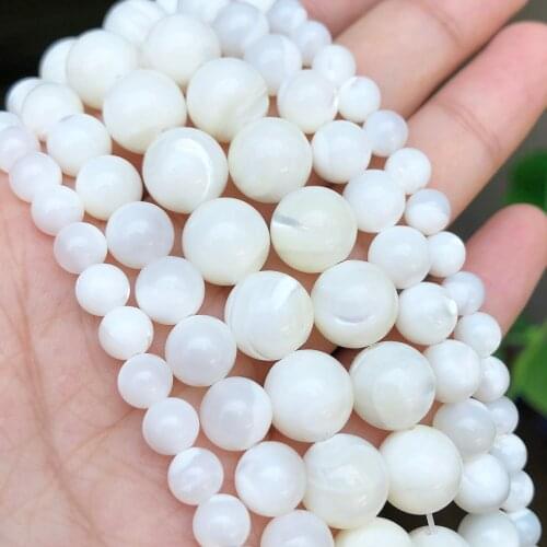 4/6/8/10/12mm White Mother Of Pearl Mop Round Loose Shell Pearl Beads For Jewelry Making Elegant Women Jewelry Findings 15inch
