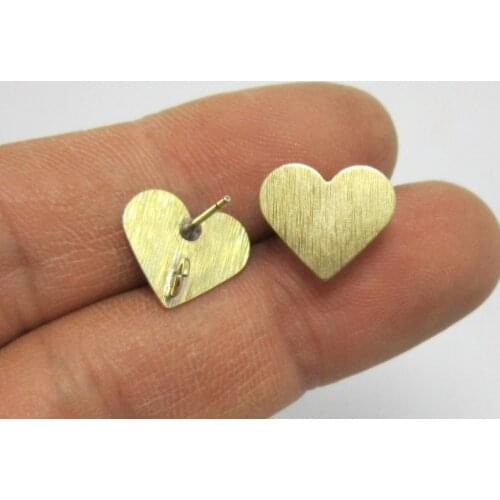 10pcs Brass earring post 13.5x11.5mm Heart shape brass stud earrings findings R274