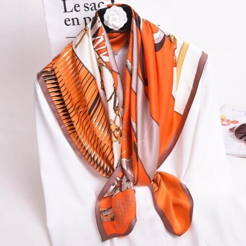 100% Natural Silk Square Scarf Women Neckscarf Print Bufanda Mujer Real Silk Headscarf Pure Silk Bandana Foulard Femme 88x88cm